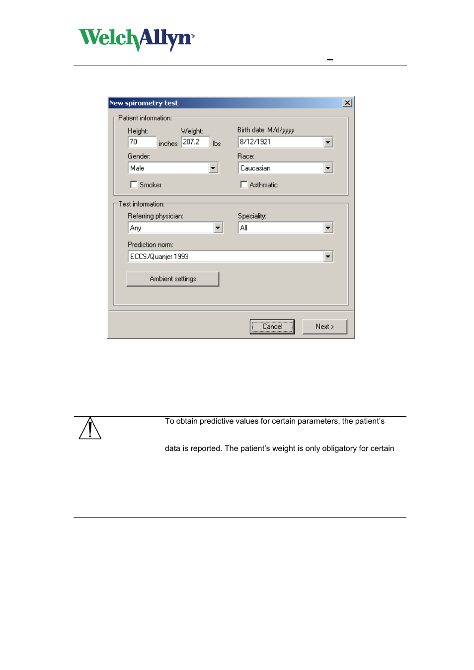 Cardioperfect workstation, Spiroperfect module – user manual, Caution | Welch Allyn CardioPerfect Workstation SpiroPerfect Module - User Manual User Manual | Page 42 / 95