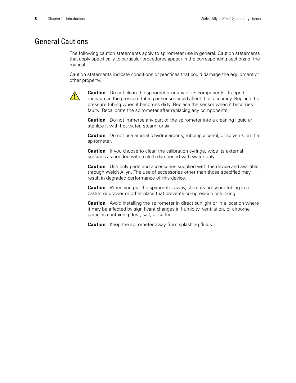 General cautions | Welch Allyn CP 200 Spirometry Option - User Manual User Manual | Page 12 / 92
