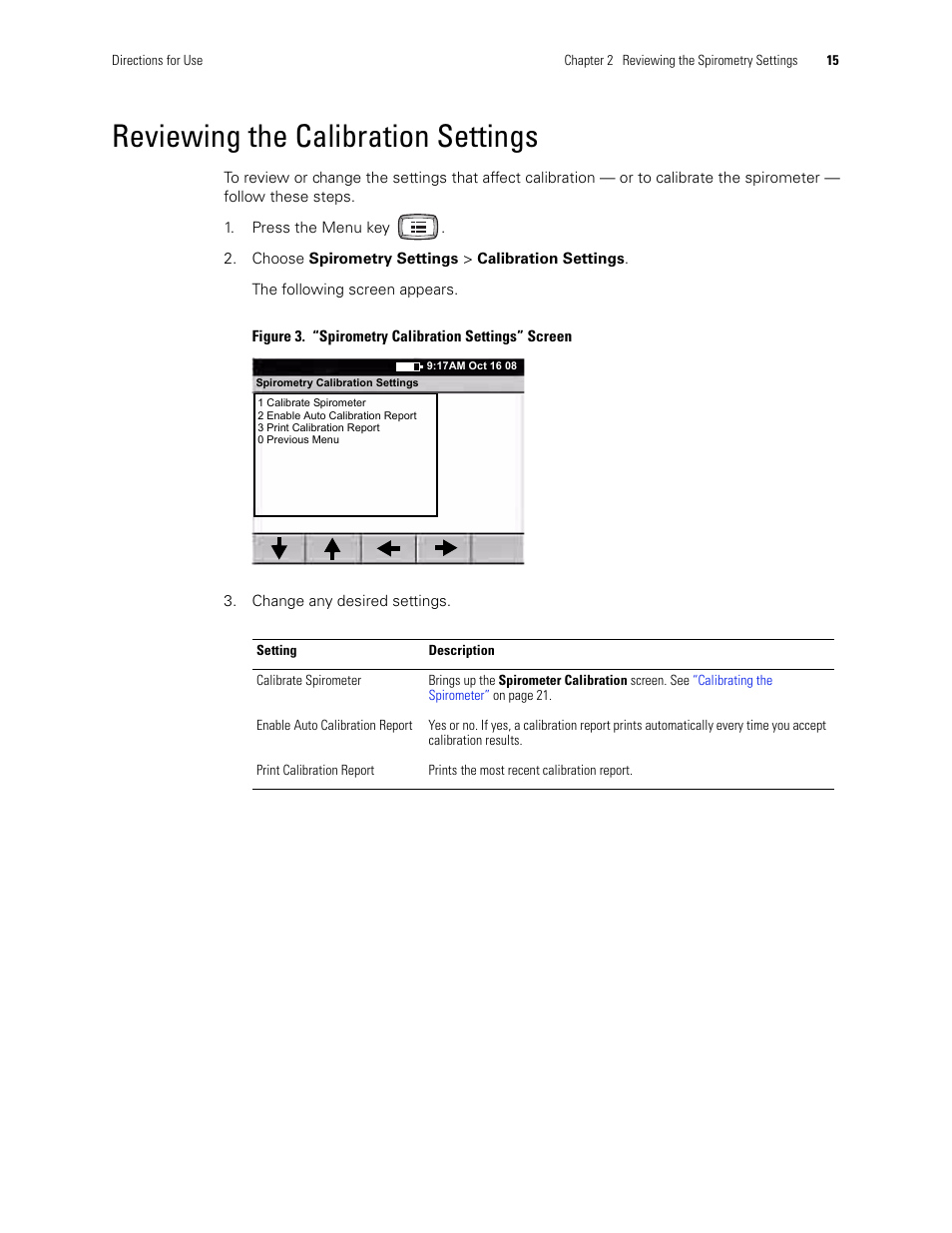 Reviewing the calibration settings | Welch Allyn CP 200 Spirometry Option - User Manual User Manual | Page 19 / 92