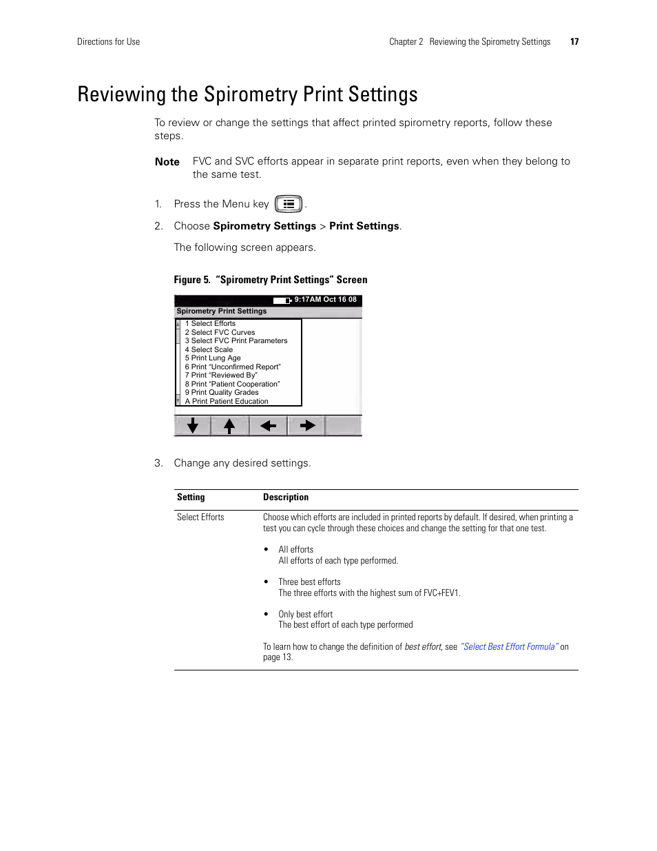 Reviewing the spirometry print settings | Welch Allyn CP 200 Spirometry Option - User Manual User Manual | Page 21 / 92