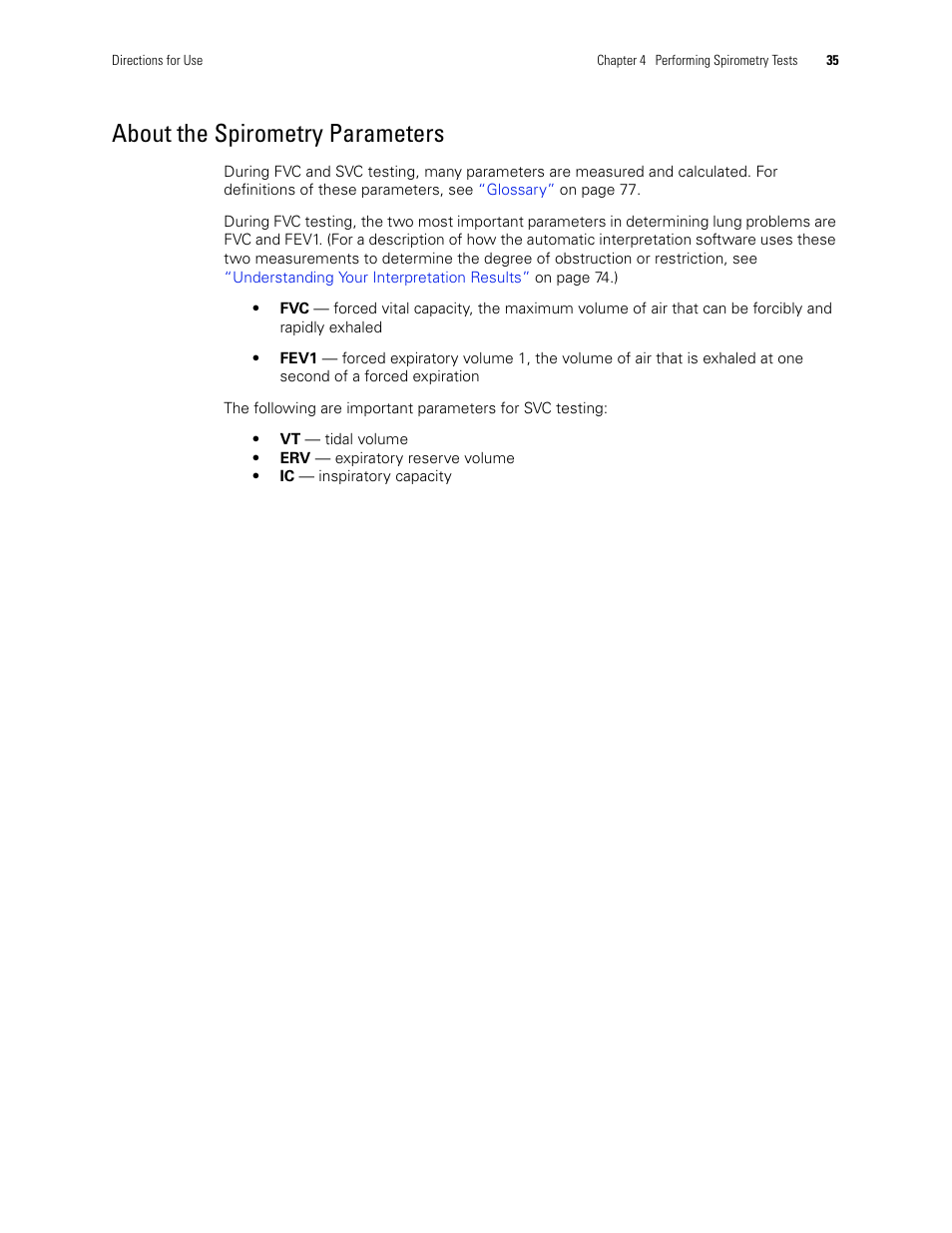 About the spirometry parameters | Welch Allyn CP 200 Spirometry Option - User Manual User Manual | Page 39 / 92
