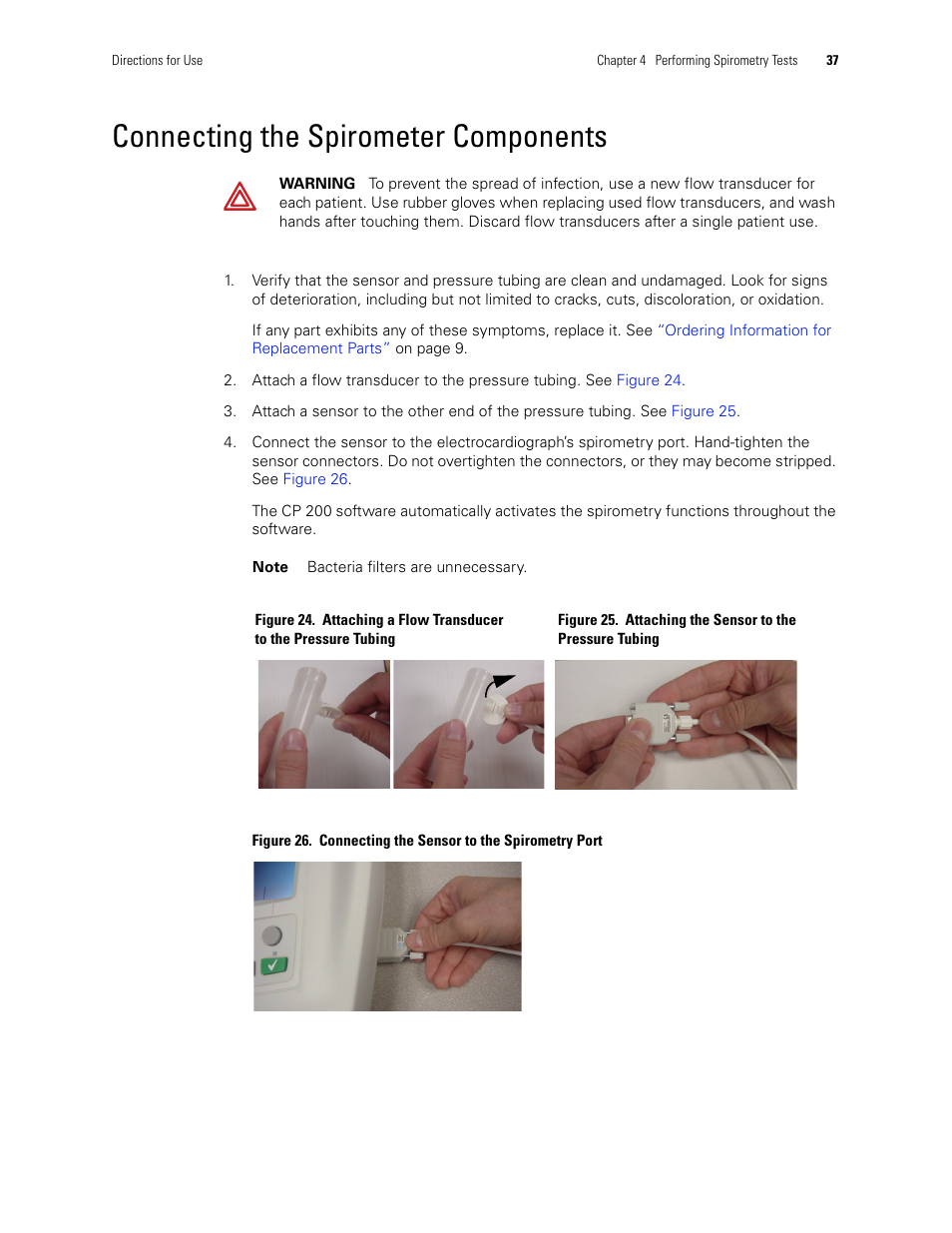 Connecting the spirometer components | Welch Allyn CP 200 Spirometry Option - User Manual User Manual | Page 41 / 92