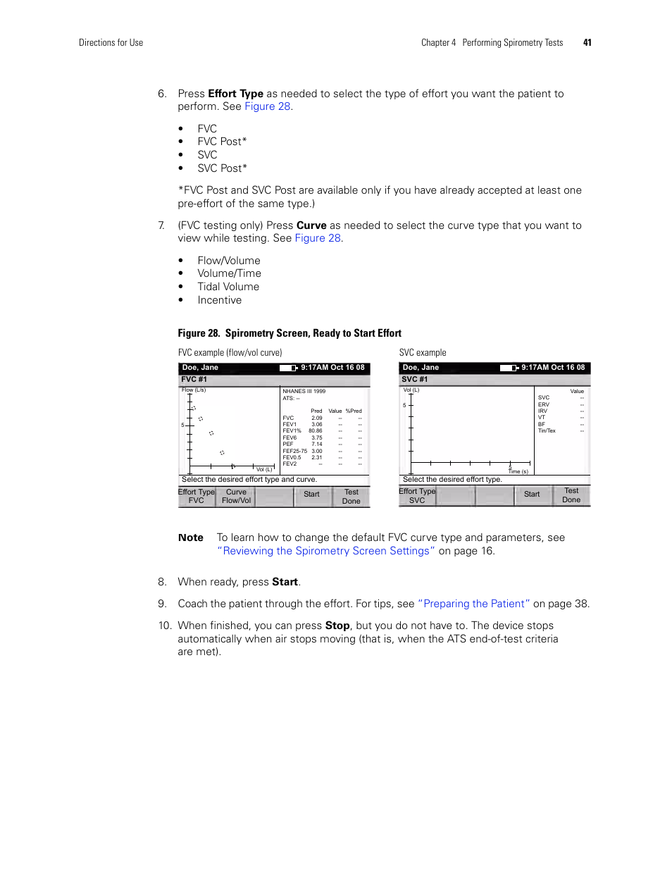 Svc example fvc example (flow/vol curve) | Welch Allyn CP 200 Spirometry Option - User Manual User Manual | Page 45 / 92
