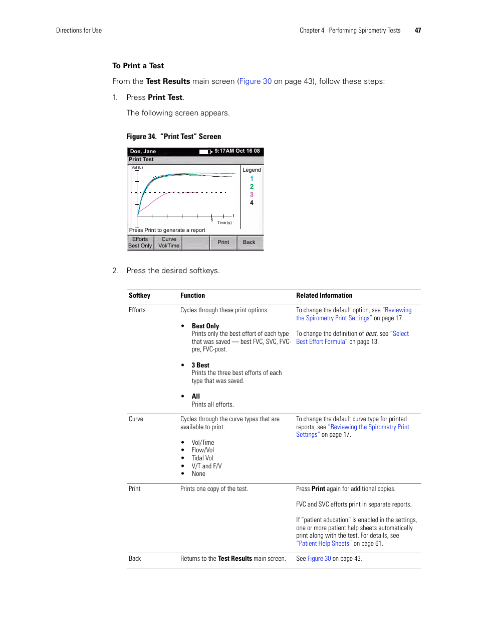 To print a test | Welch Allyn CP 200 Spirometry Option - User Manual User Manual | Page 51 / 92