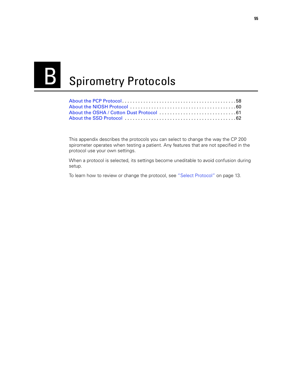 Spirometry protocols, B - spirometry protocols | Welch Allyn CP 200 Spirometry Option - User Manual User Manual | Page 59 / 92