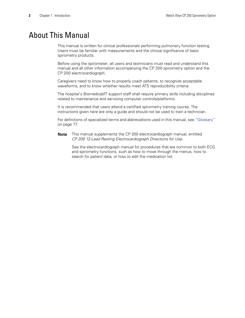 About this manual | Welch Allyn CP 200 Spirometry Option - User Manual User Manual | Page 6 / 92