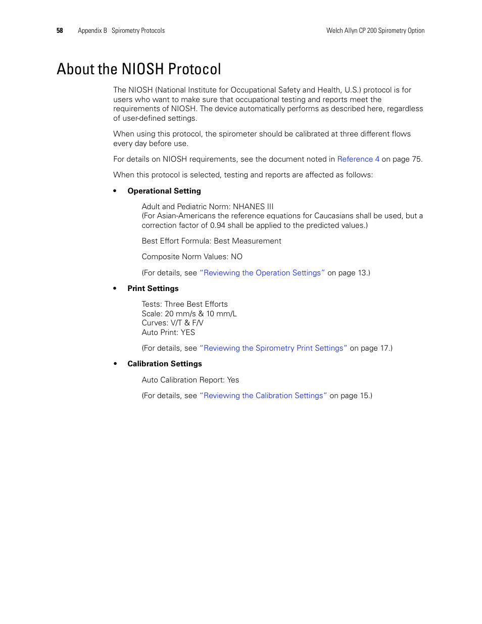 About the niosh protocol | Welch Allyn CP 200 Spirometry Option - User Manual User Manual | Page 62 / 92