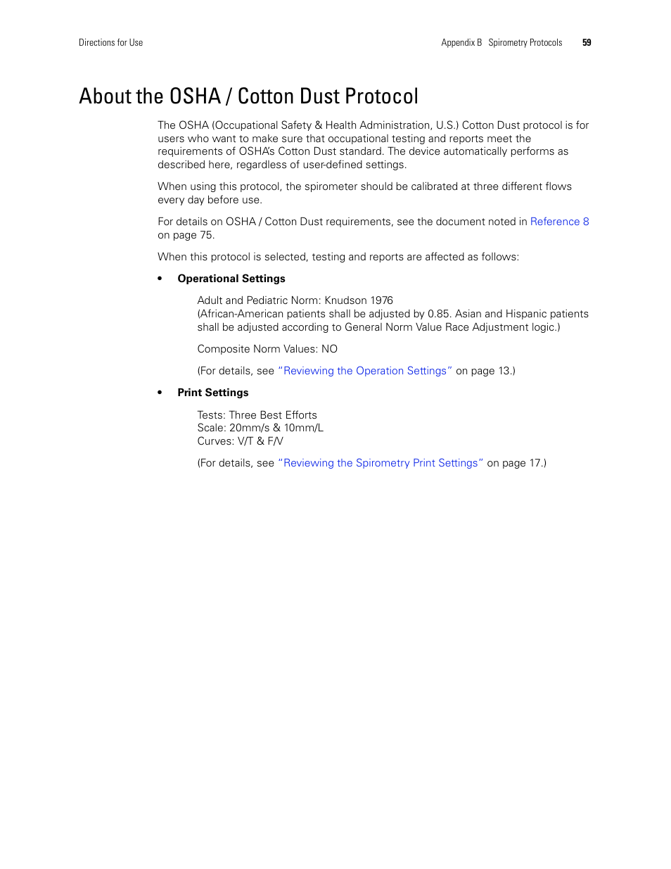 About the osha / cotton dust protocol | Welch Allyn CP 200 Spirometry Option - User Manual User Manual | Page 63 / 92
