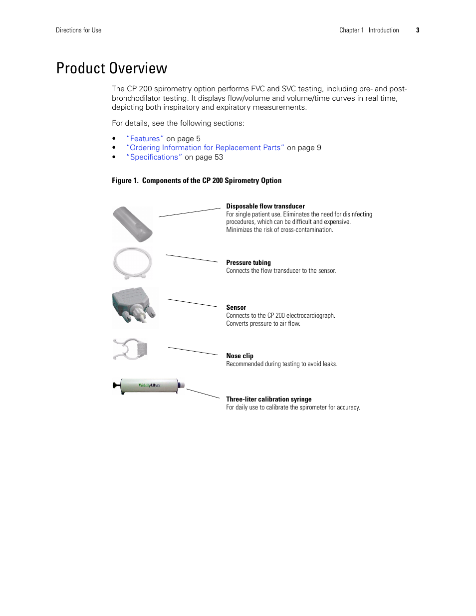 Product overview | Welch Allyn CP 200 Spirometry Option - User Manual User Manual | Page 7 / 92