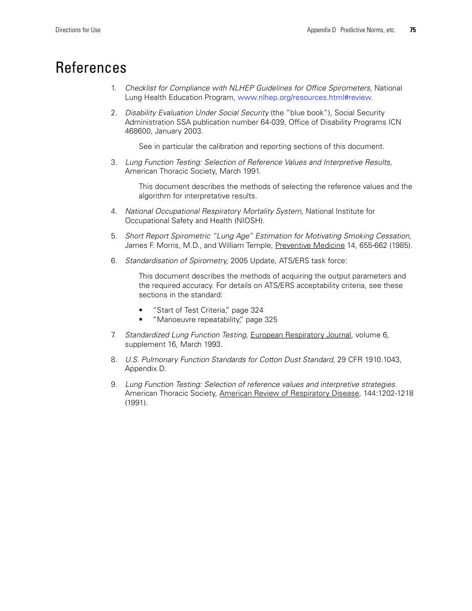 Reference 6, Ed in, Reference 1 | Reference 4, Reference 8, Reference 2, References, Reference 9 | Welch Allyn CP 200 Spirometry Option - User Manual User Manual | Page 79 / 92