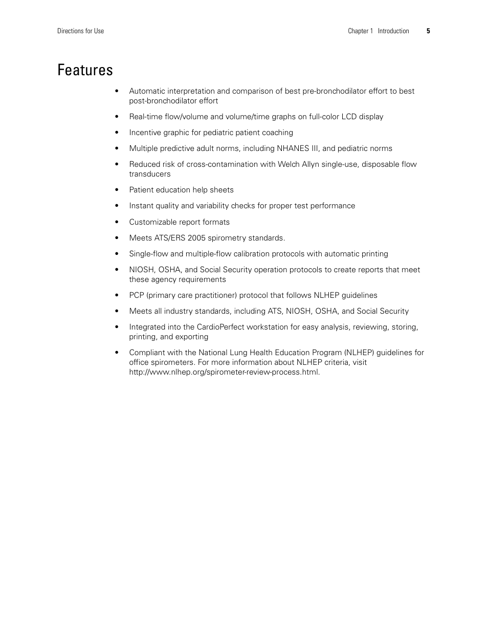 Features | Welch Allyn CP 200 Spirometry Option - User Manual User Manual | Page 9 / 92