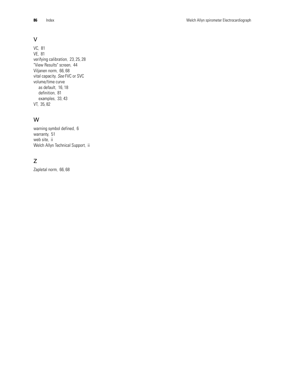 Welch Allyn CP 200 Spirometry Option - User Manual User Manual | Page 90 / 92