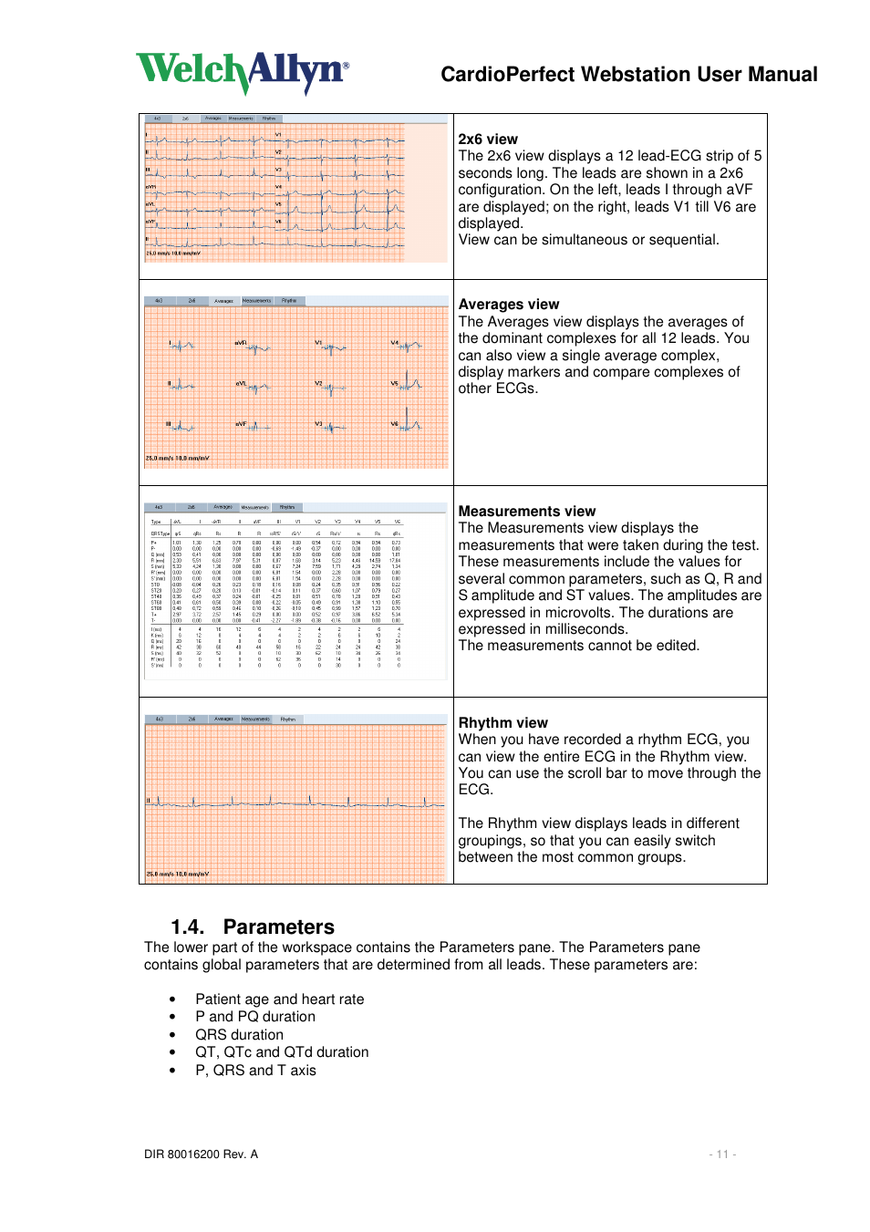 Cardioperfect webstation user manual, Parameters | Welch Allyn CardioPerfect Webstation 2.0 - User Manual User Manual | Page 11 / 24