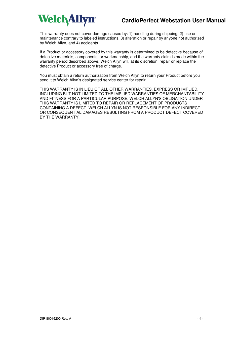 Cardioperfect webstation user manual | Welch Allyn CardioPerfect Webstation 2.0 - User Manual User Manual | Page 4 / 24