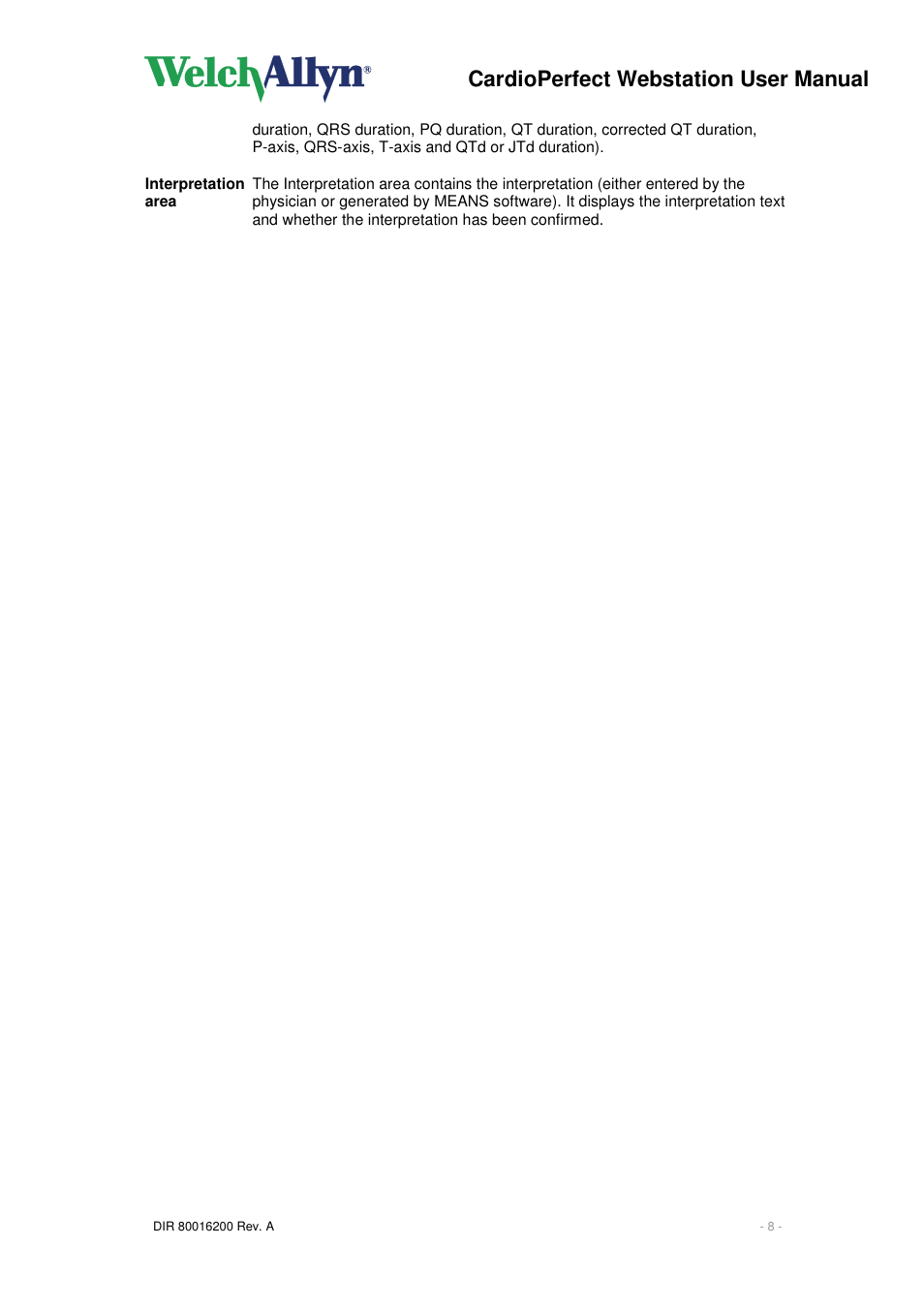 Cardioperfect webstation user manual | Welch Allyn CardioPerfect Webstation 2.0 - User Manual User Manual | Page 8 / 24