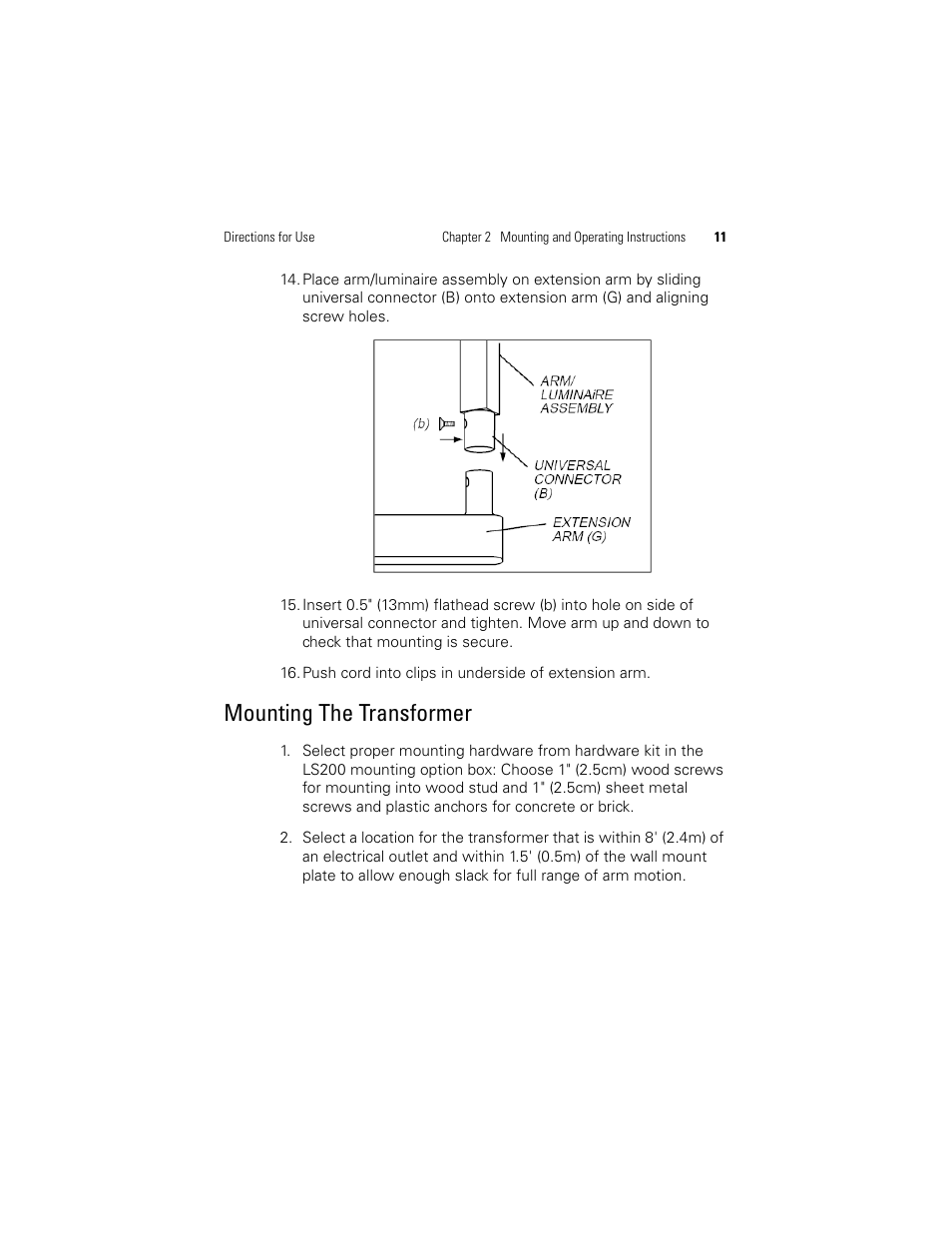 Mounting the transformer, Mounting the | Welch Allyn LS200 Procedure Light - User Manual User Manual | Page 17 / 36