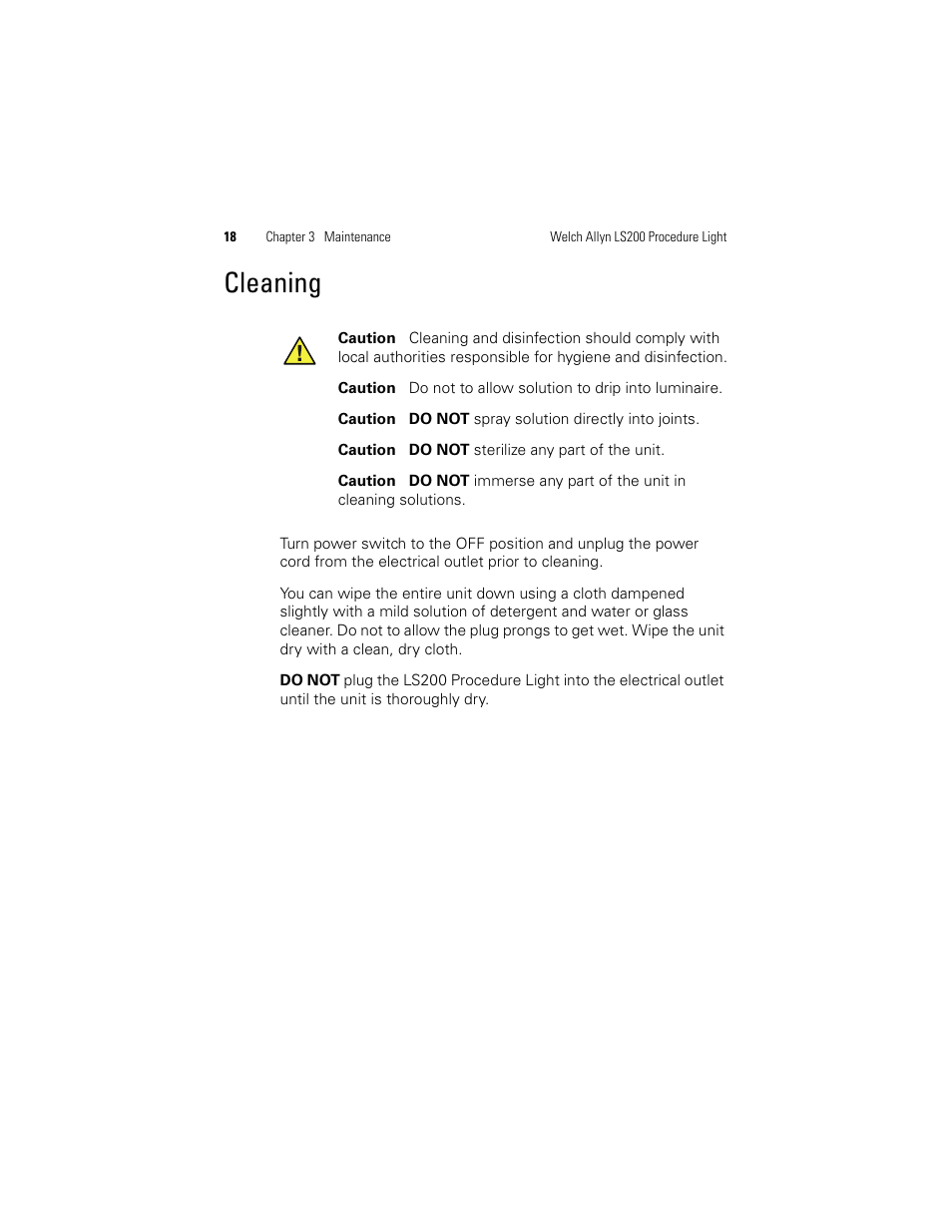 Cleaning | Welch Allyn LS200 Procedure Light - User Manual User Manual | Page 24 / 36