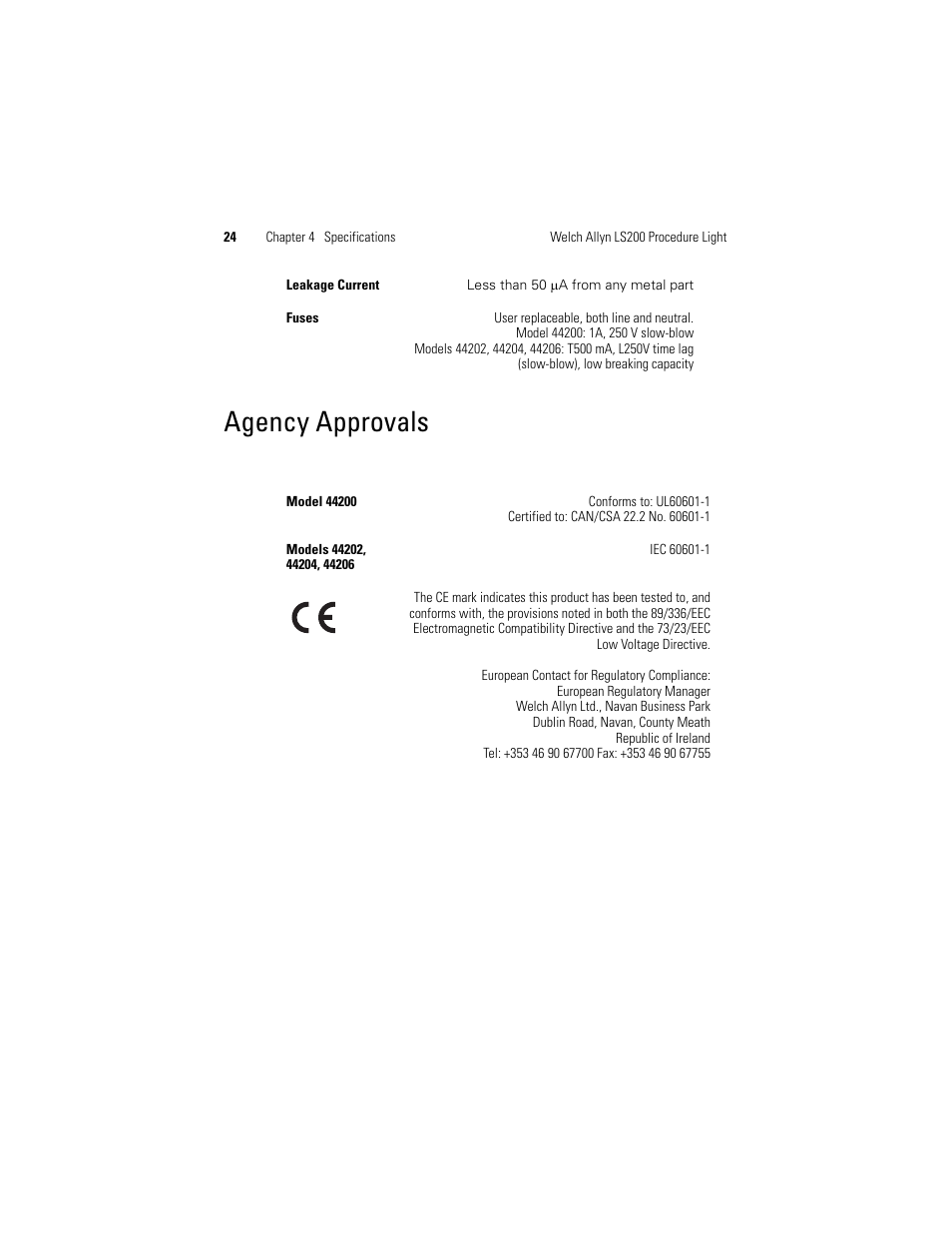Agency approvals | Welch Allyn LS200 Procedure Light - User Manual User Manual | Page 30 / 36
