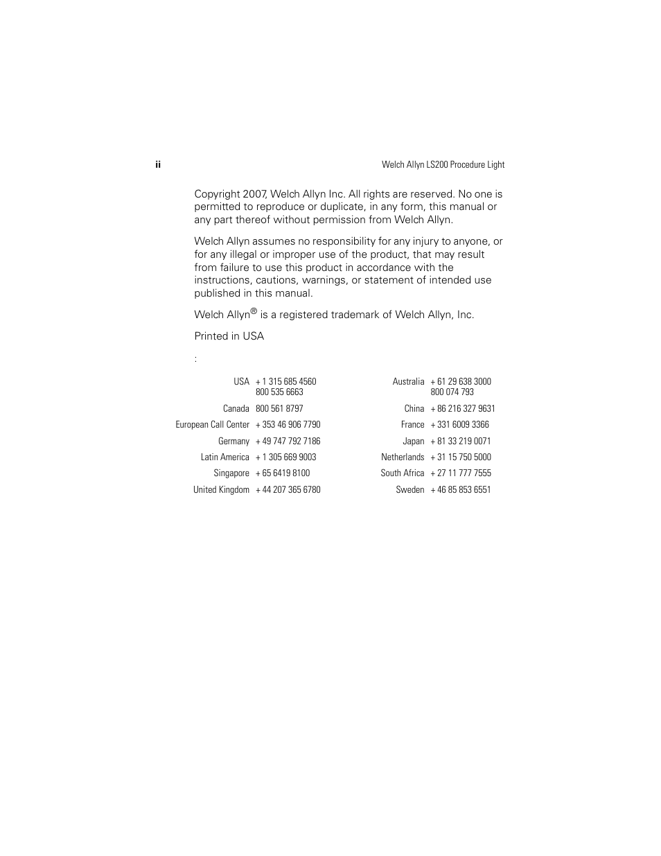 Welch Allyn LS200 Procedure Light - User Manual User Manual | Page 4 / 36