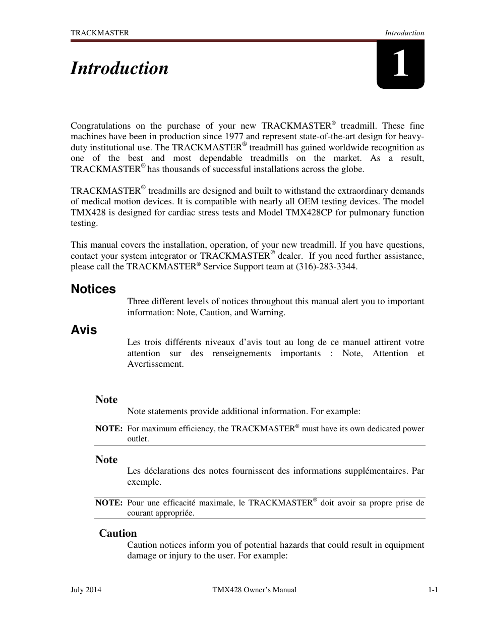 Introduction, Notices, Avis | Welch Allyn TMX428CP Trackmaster Medical Treadmill - User Manual User Manual | Page 13 / 64