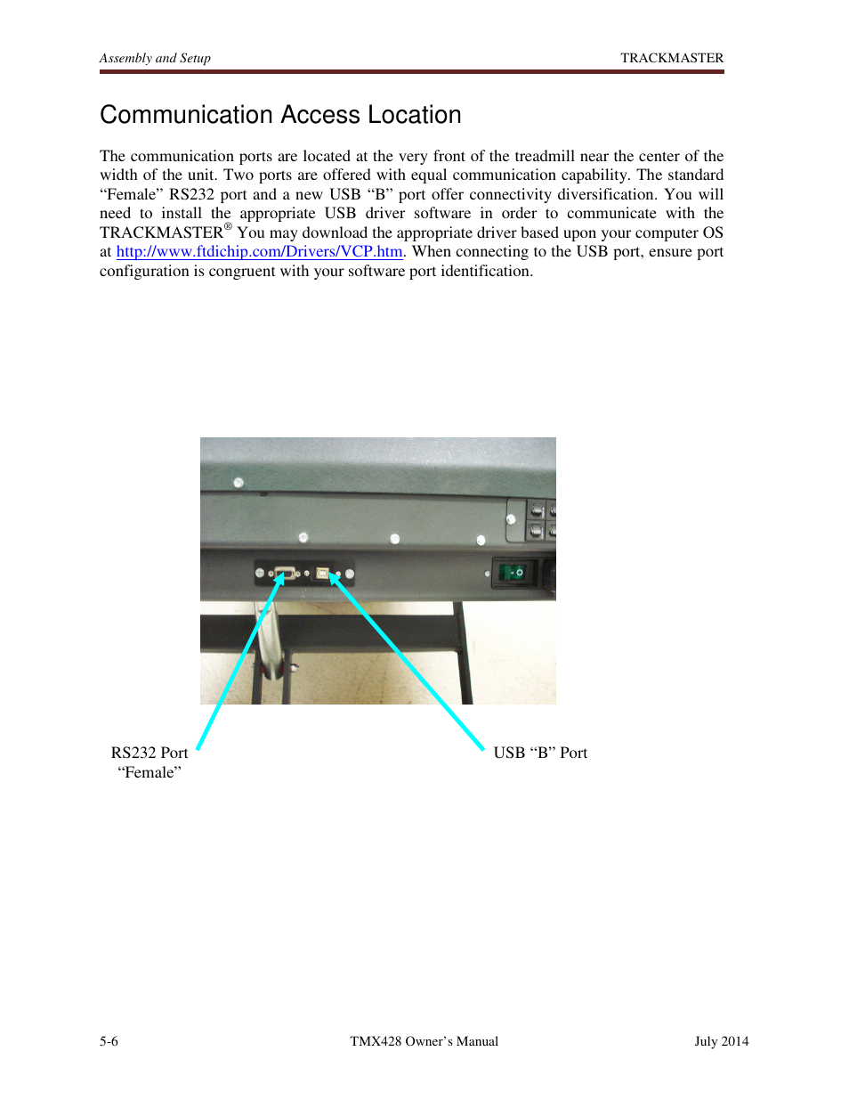 Communication access location | Welch Allyn TMX428CP Trackmaster Medical Treadmill - User Manual User Manual | Page 28 / 64