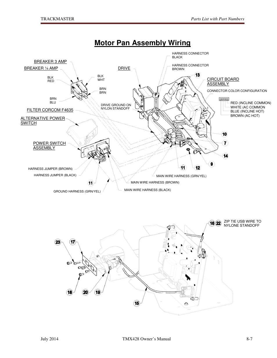 Motor pan assembly wiring | Welch Allyn TMX428CP Trackmaster Medical Treadmill - User Manual User Manual | Page 53 / 64