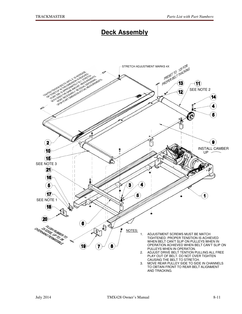 Deck assembly | Welch Allyn TMX428CP Trackmaster Medical Treadmill - User Manual User Manual | Page 57 / 64