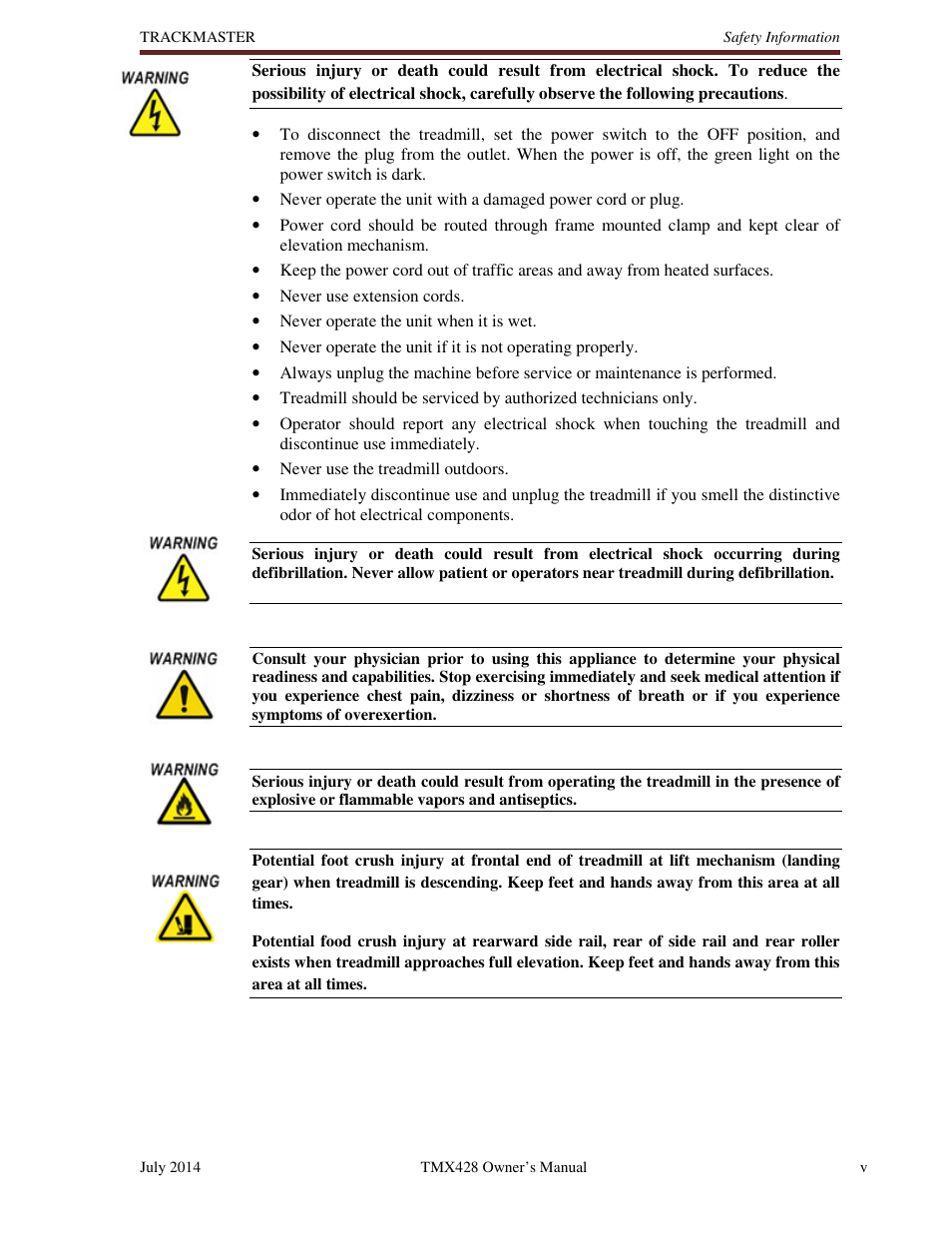 Welch Allyn TMX428CP Trackmaster Medical Treadmill - User Manual User Manual | Page 7 / 64