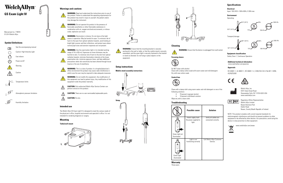 Welch Allyn GS Exam Light IV - User Manual User Manual | 1 page
