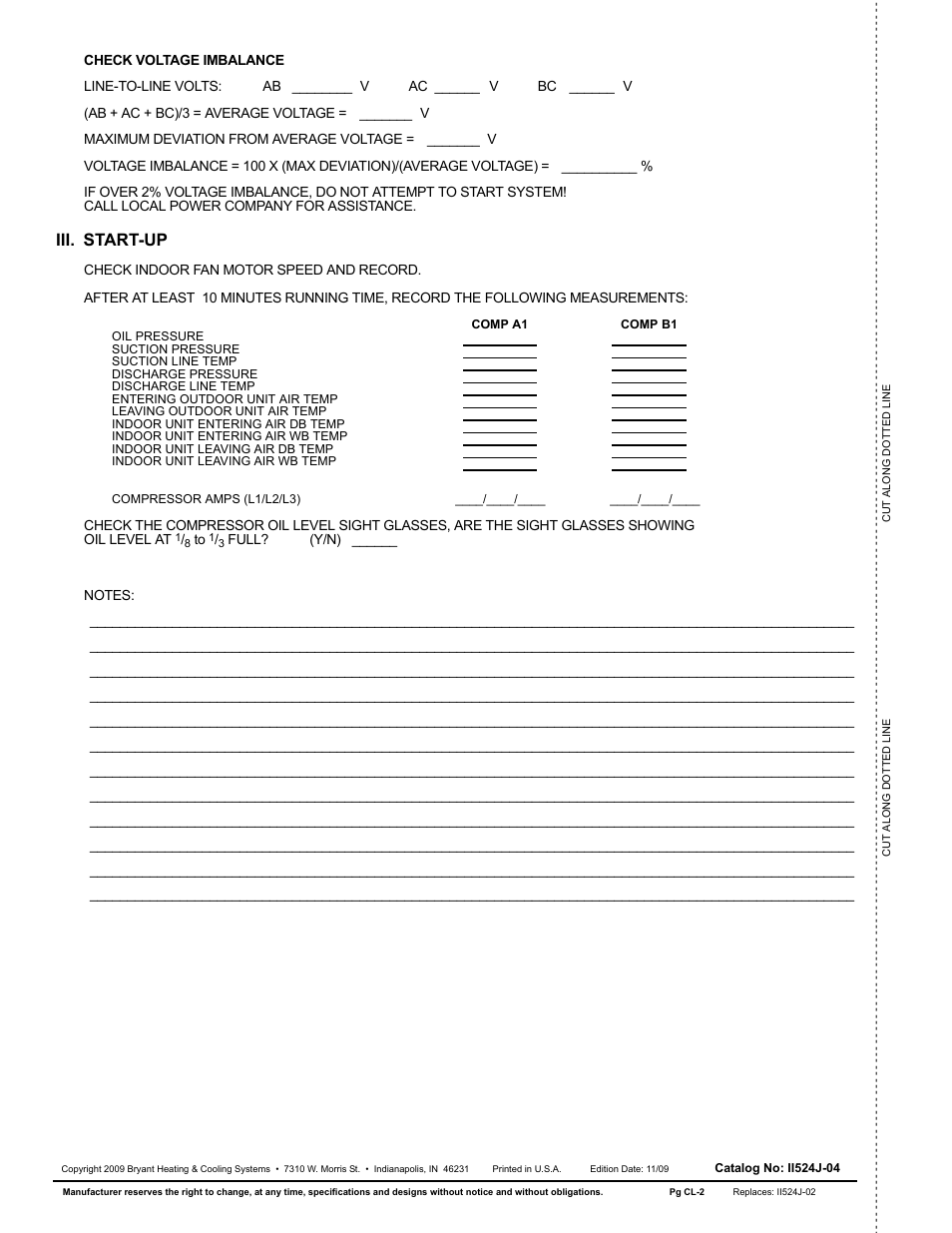 Iii. start-up | Bryant Air Handling Units 524J User Manual | Page 36 / 36