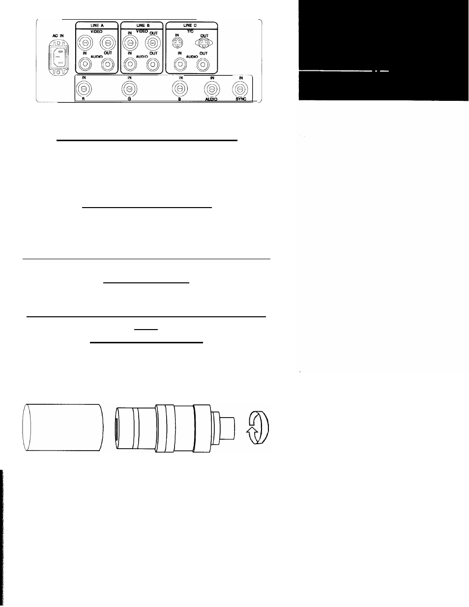 Back view, Video input, Lines “a” and “b | Line "c, Preparation, Assembling camera | Welch Allyn RL-100 Rhinolaryngoscope - User Manual User Manual | Page 6 / 12