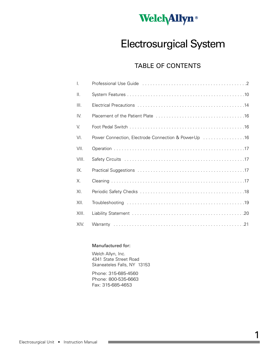 Welch Allyn Electrosurgical Unit - User Manual User Manual | Page 2 / 24