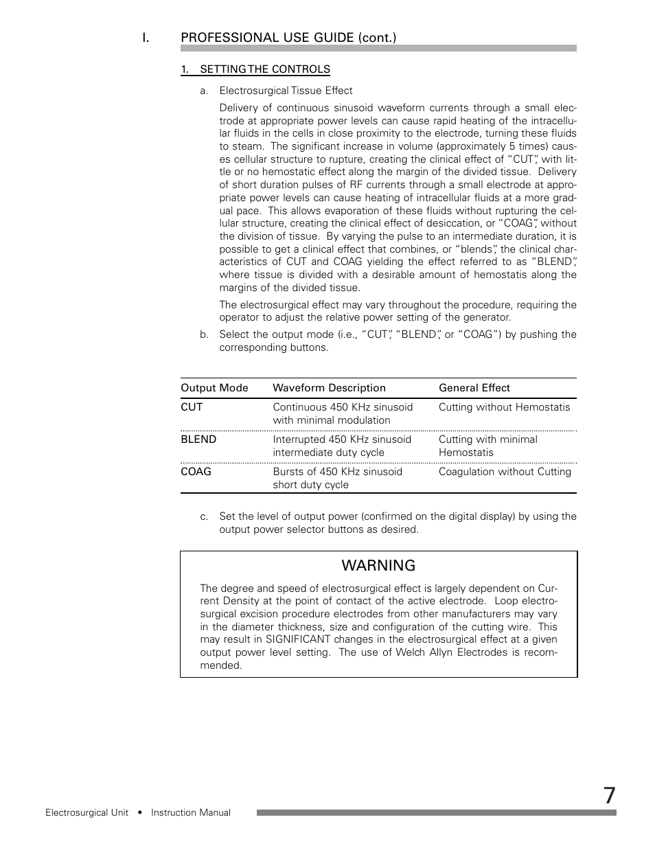 Warning | Welch Allyn Electrosurgical Unit - User Manual User Manual | Page 8 / 24