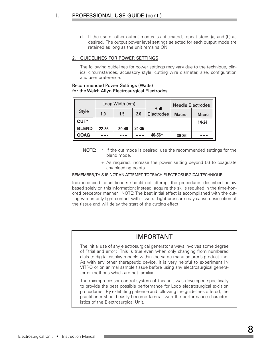 Important | Welch Allyn Electrosurgical Unit - User Manual User Manual | Page 9 / 24