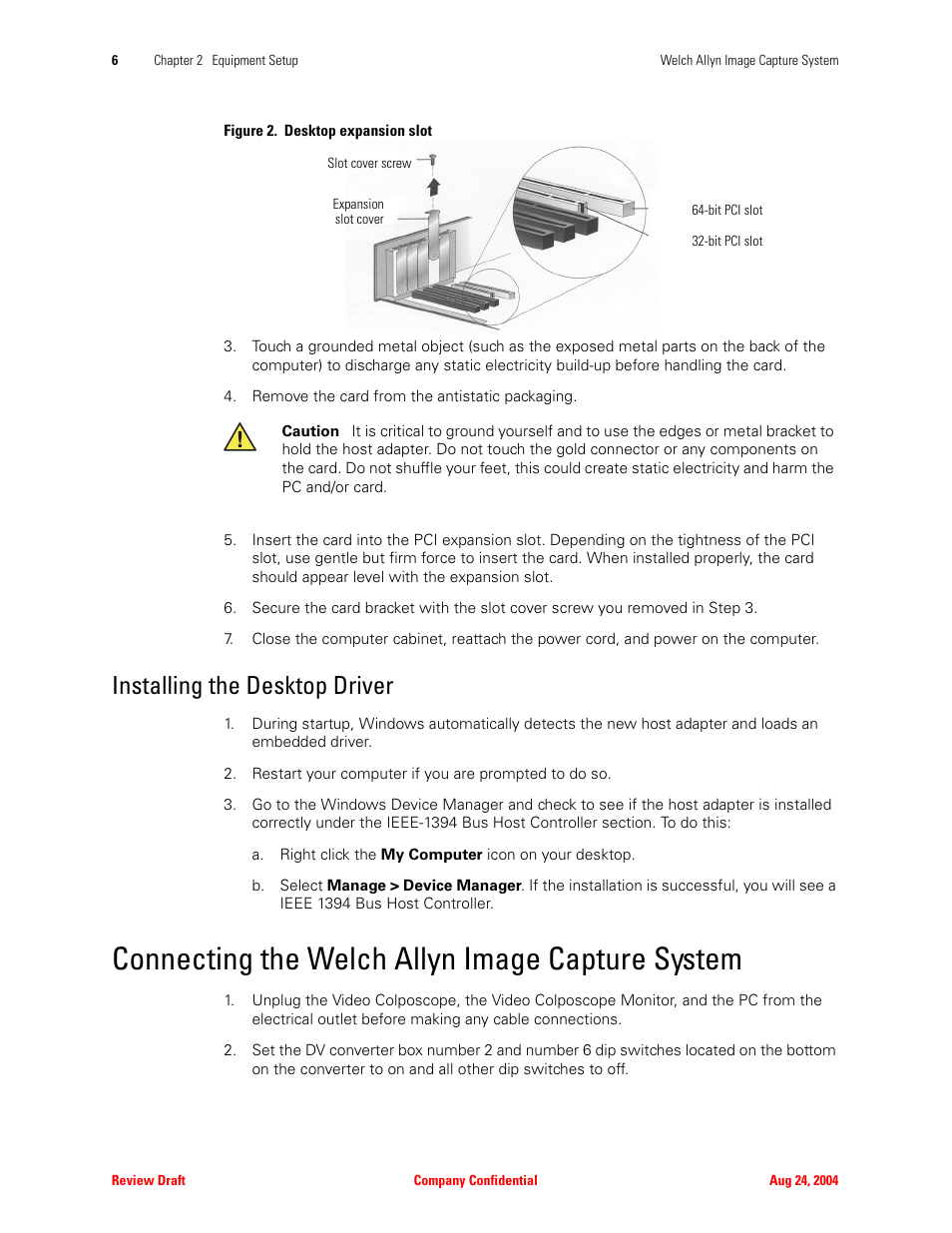 Installing the desktop driver, Connecting the welch allyn image capture system | Welch Allyn Image Capture System - User Manual User Manual | Page 14 / 50