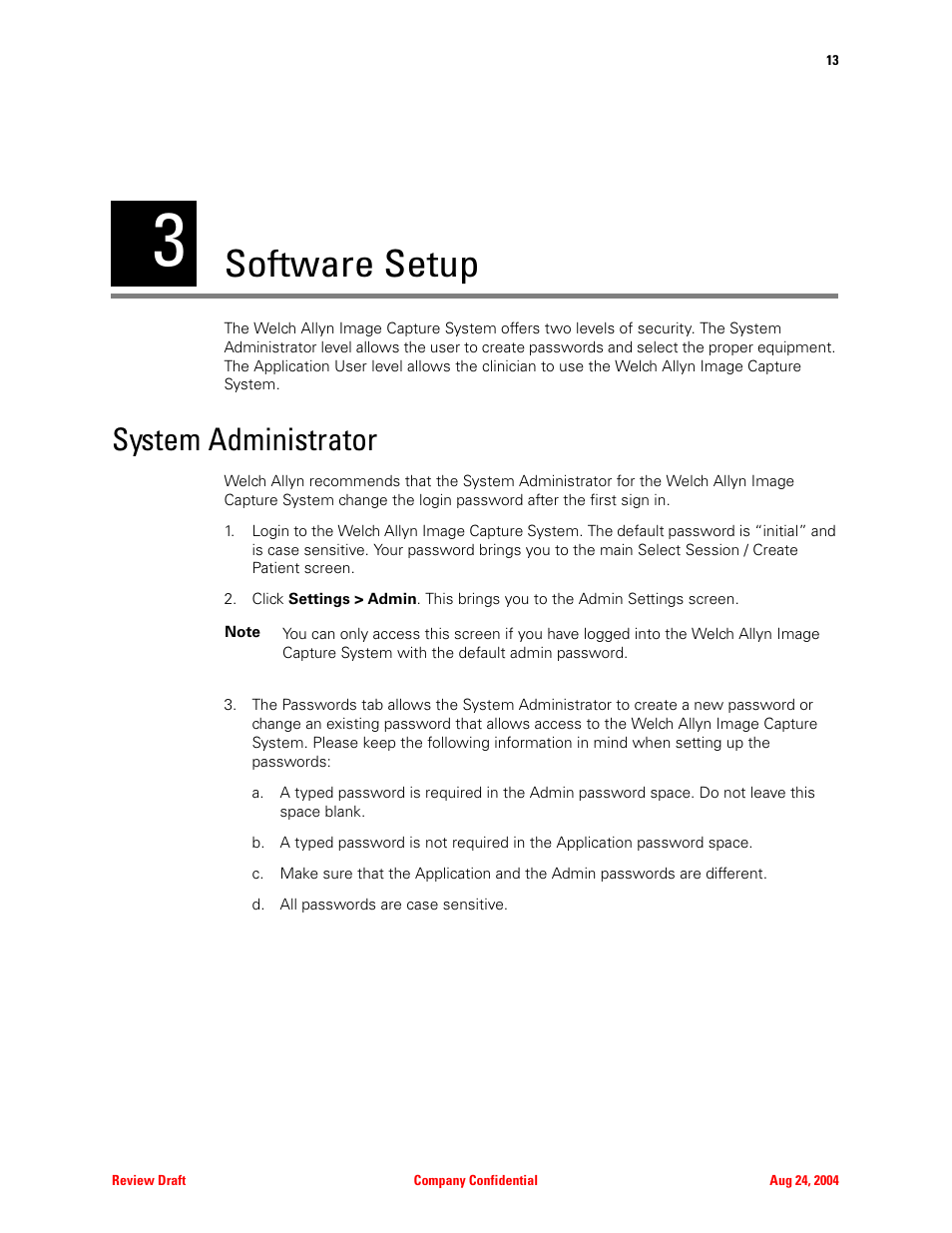 Software setup, System administrator, 3 - software setup | Welch Allyn Image Capture System - User Manual User Manual | Page 21 / 50