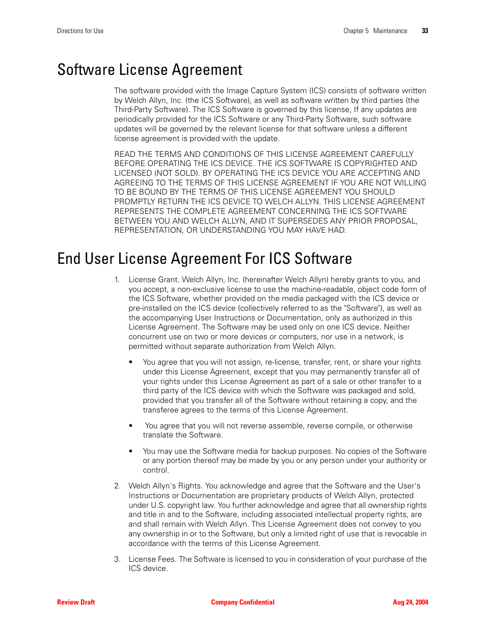 Software license agreement, End user license agreement for ics software | Welch Allyn Image Capture System - User Manual User Manual | Page 41 / 50