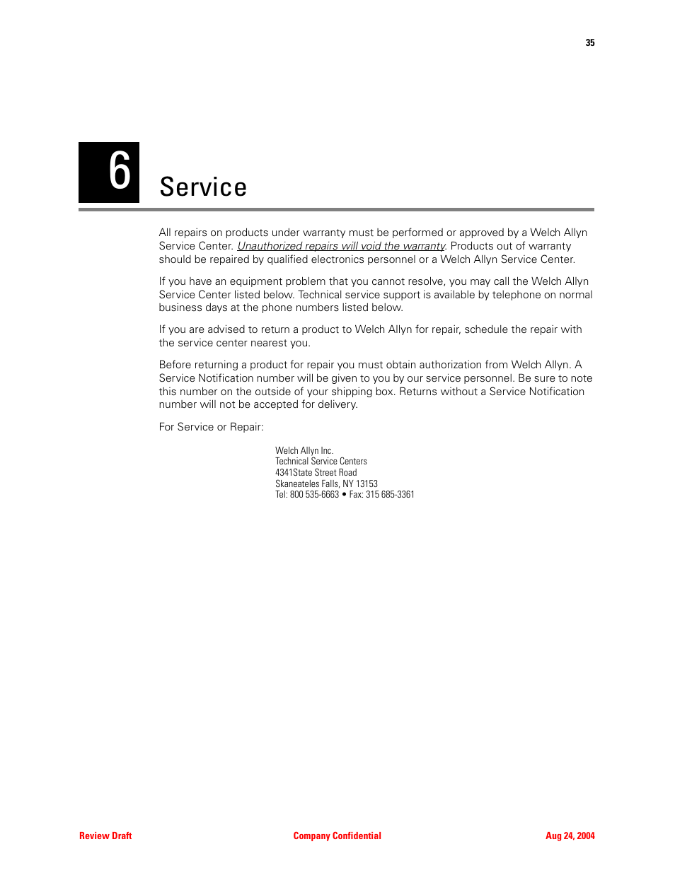 Service, 6 - service | Welch Allyn Image Capture System - User Manual User Manual | Page 43 / 50