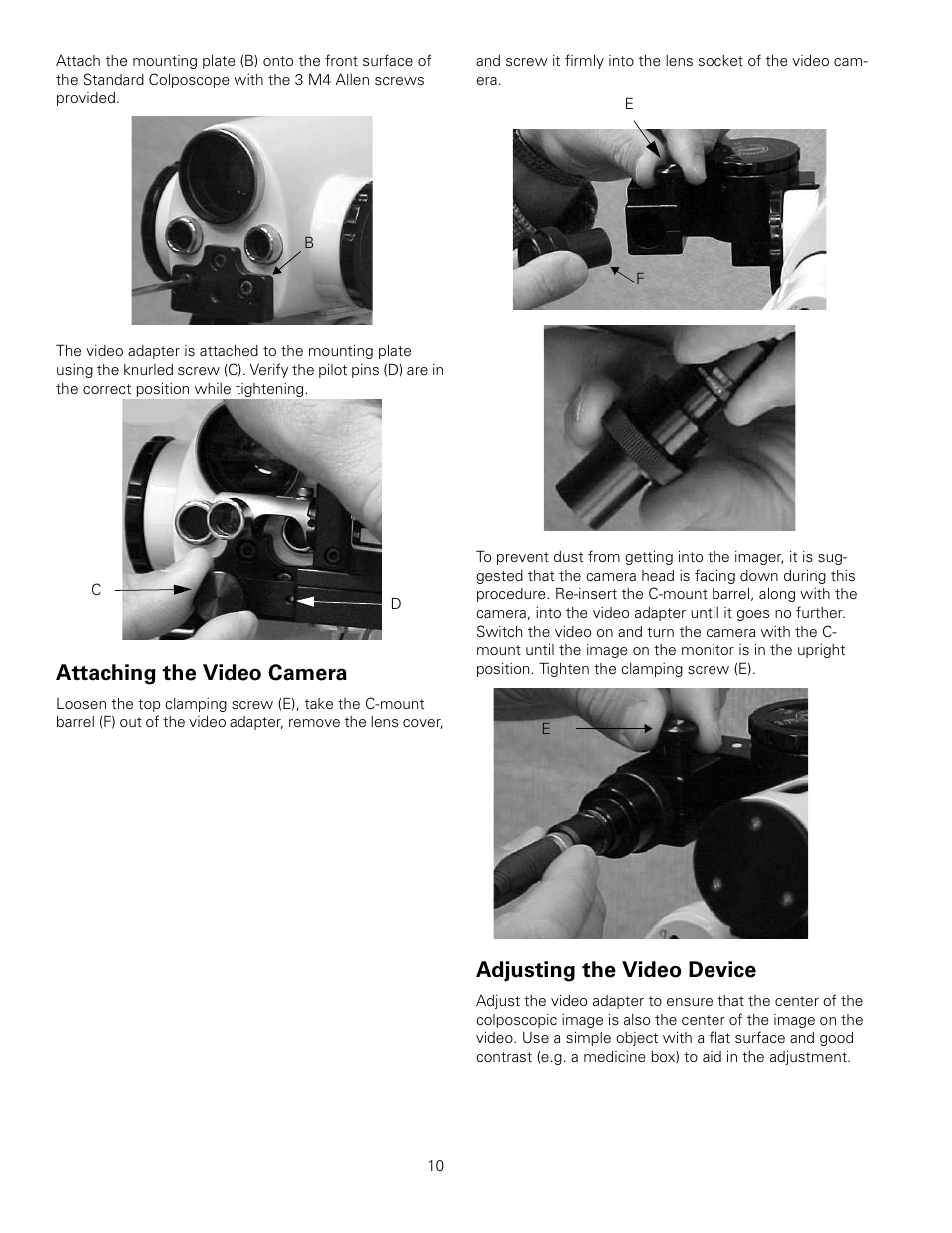 Attaching the video camera, Adjusting the video device | Welch Allyn 88460 Optical Colposcope with Swing Arm Roller Stand - User Manual User Manual | Page 14 / 18