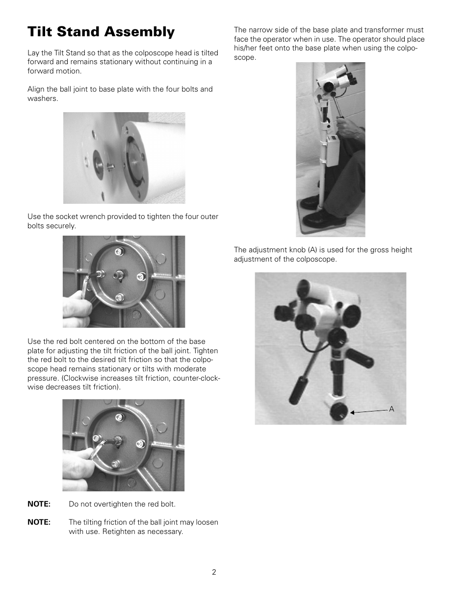 Tilt stand assembly | Welch Allyn 88460 Optical Colposcope with Swing Arm Roller Stand - User Manual User Manual | Page 6 / 18