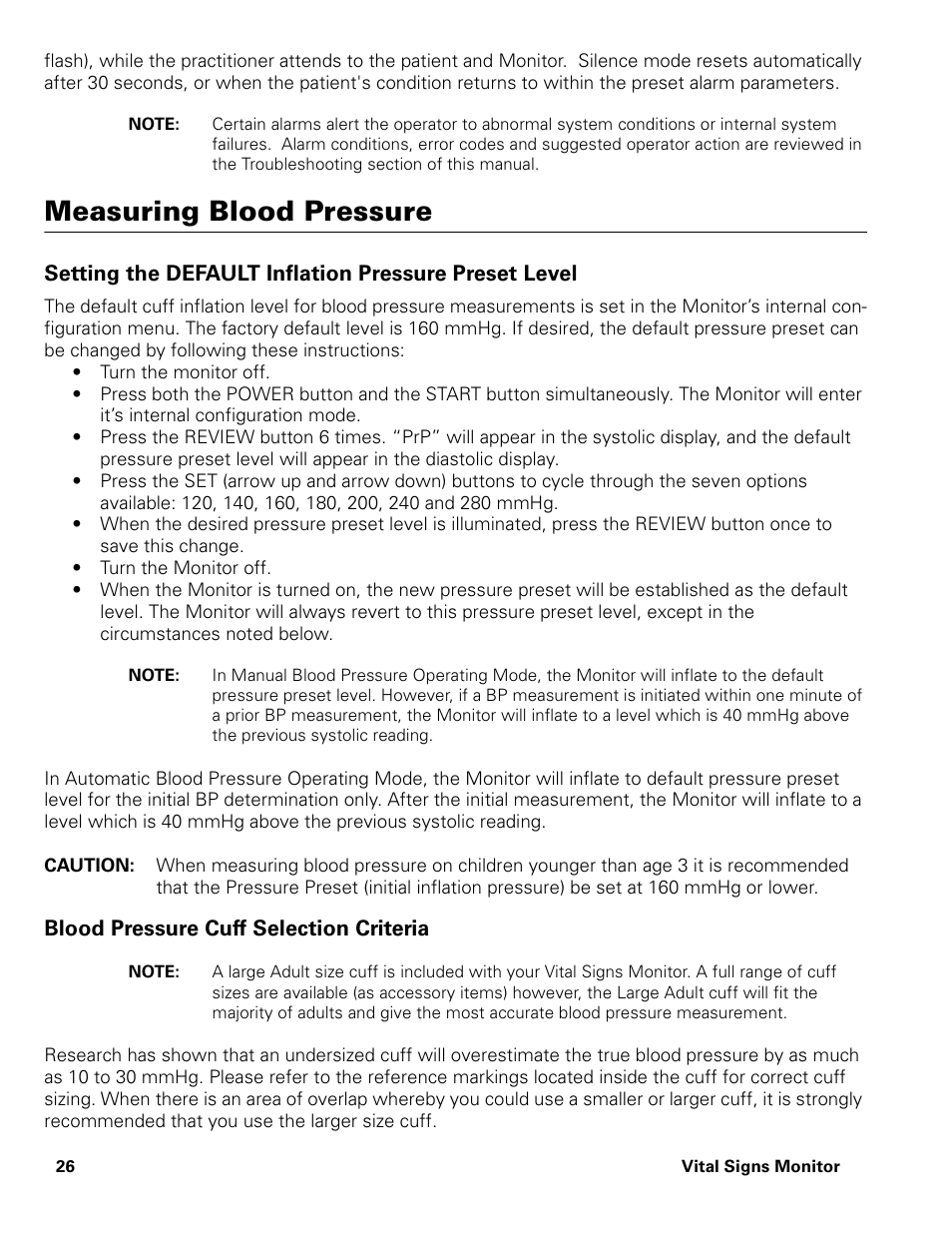 Measuring blood pressure, Blood pressure cuff selection criteria | Welch Allyn Vital Signs Monitor - User Manual User Manual | Page 32 / 78