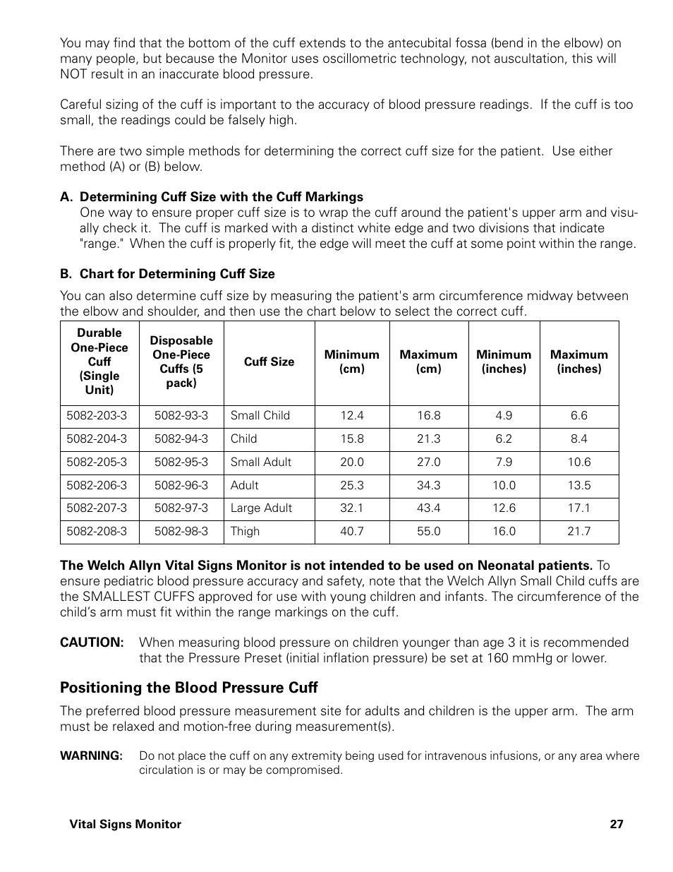 Positioning the blood pressure cuff | Welch Allyn Vital Signs Monitor - User Manual User Manual | Page 33 / 78