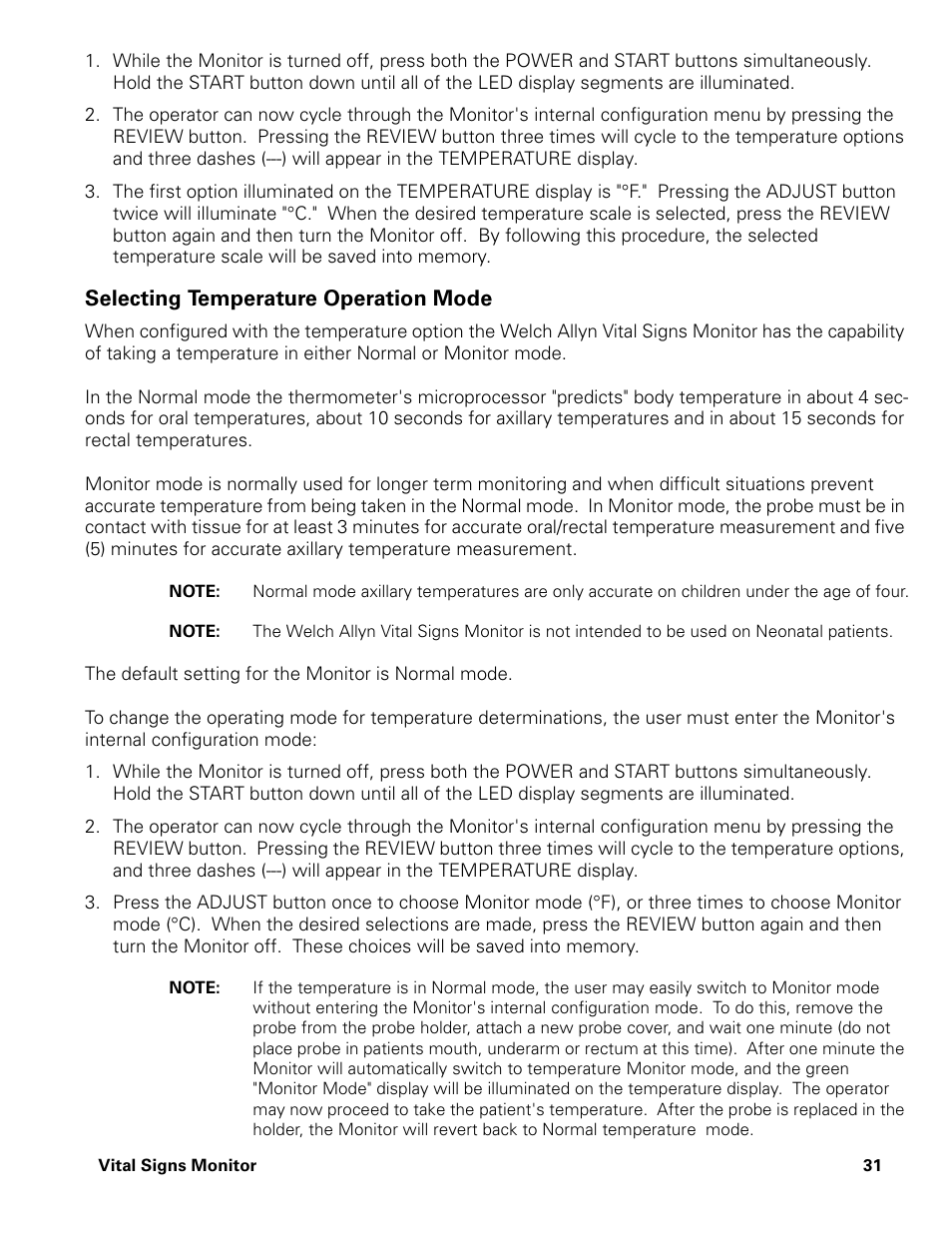 Selecting temperature operation mode | Welch Allyn Vital Signs Monitor - User Manual User Manual | Page 37 / 78