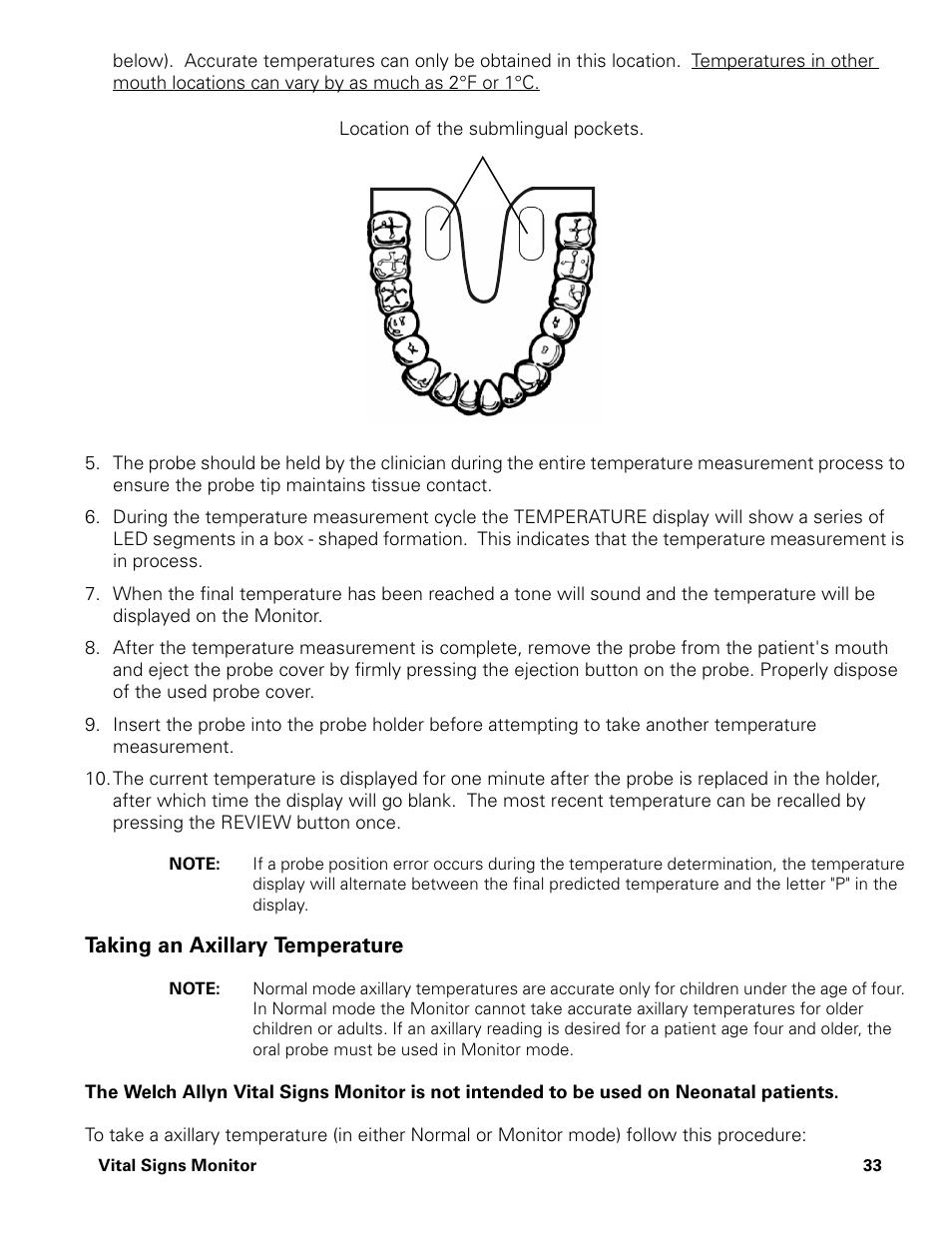 Taking an axillary temperature | Welch Allyn Vital Signs Monitor - User Manual User Manual | Page 39 / 78