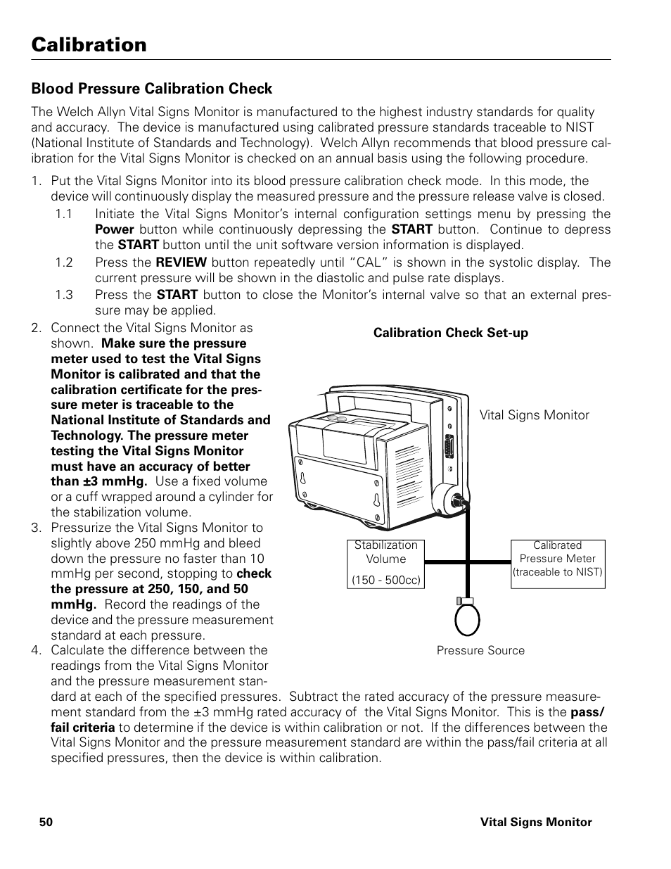 Calibration, Blood pressure calibration check | Welch Allyn Vital Signs Monitor - User Manual User Manual | Page 56 / 78