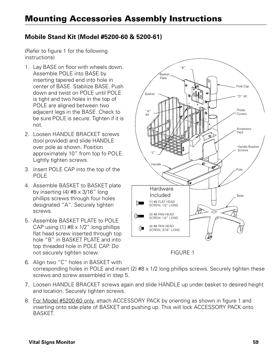 Insert pole cap into the top of the pole, Mounting accessories assembly instructions | Welch Allyn Vital Signs Monitor - User Manual User Manual | Page 65 / 78