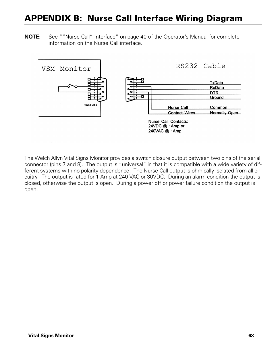 Appendix b: nurse call interface wiring diagram | Welch Allyn Vital Signs Monitor - User Manual User Manual | Page 69 / 78