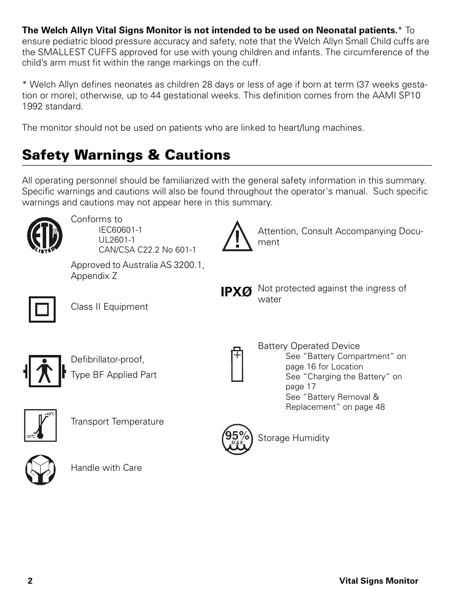 Safety warnings & cautions, Ipxø | Welch Allyn Vital Signs Monitor - User Manual User Manual | Page 8 / 78