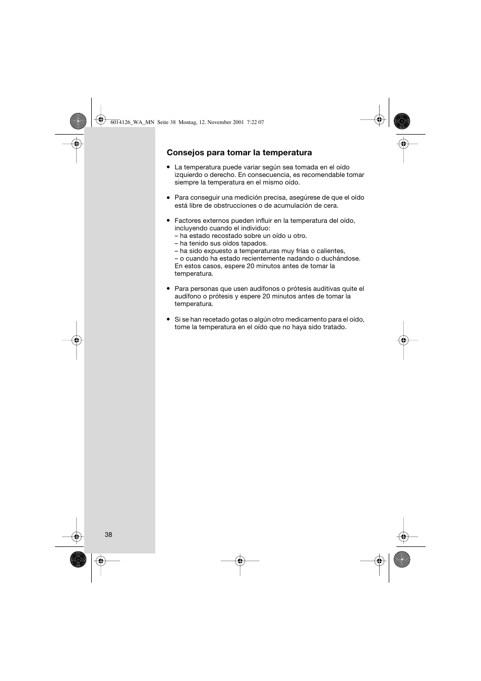 Consejos para tomar la temperatura | Welch Allyn PRO 3000 Braun ThermoScan - User Manual User Manual | Page 38 / 63
