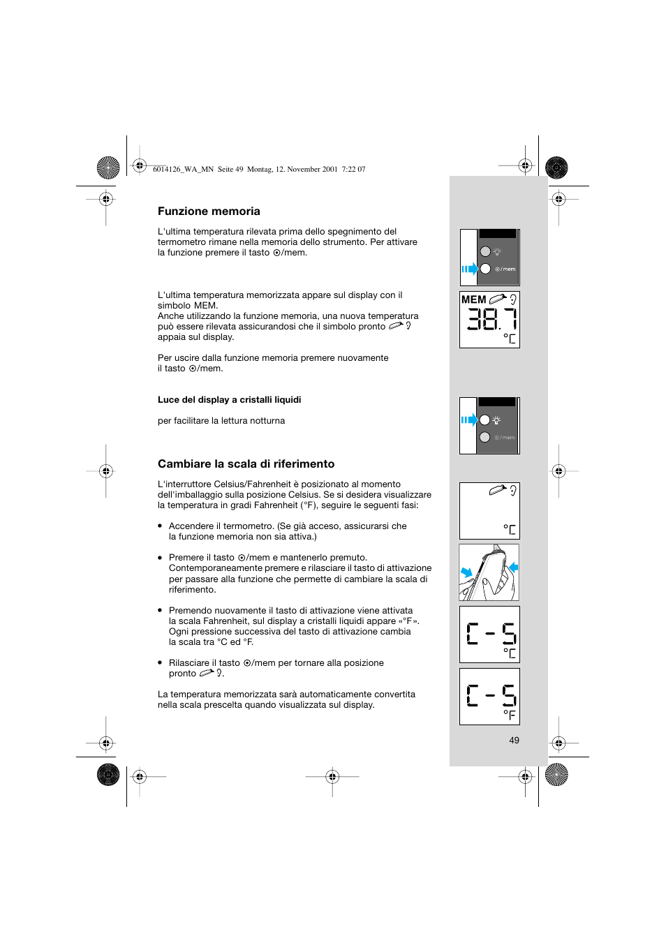 Cambiare la scala di riferimento | Welch Allyn PRO 3000 Braun ThermoScan - User Manual User Manual | Page 49 / 63